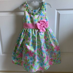 Girls Floral Pink And Green Dress Size 4